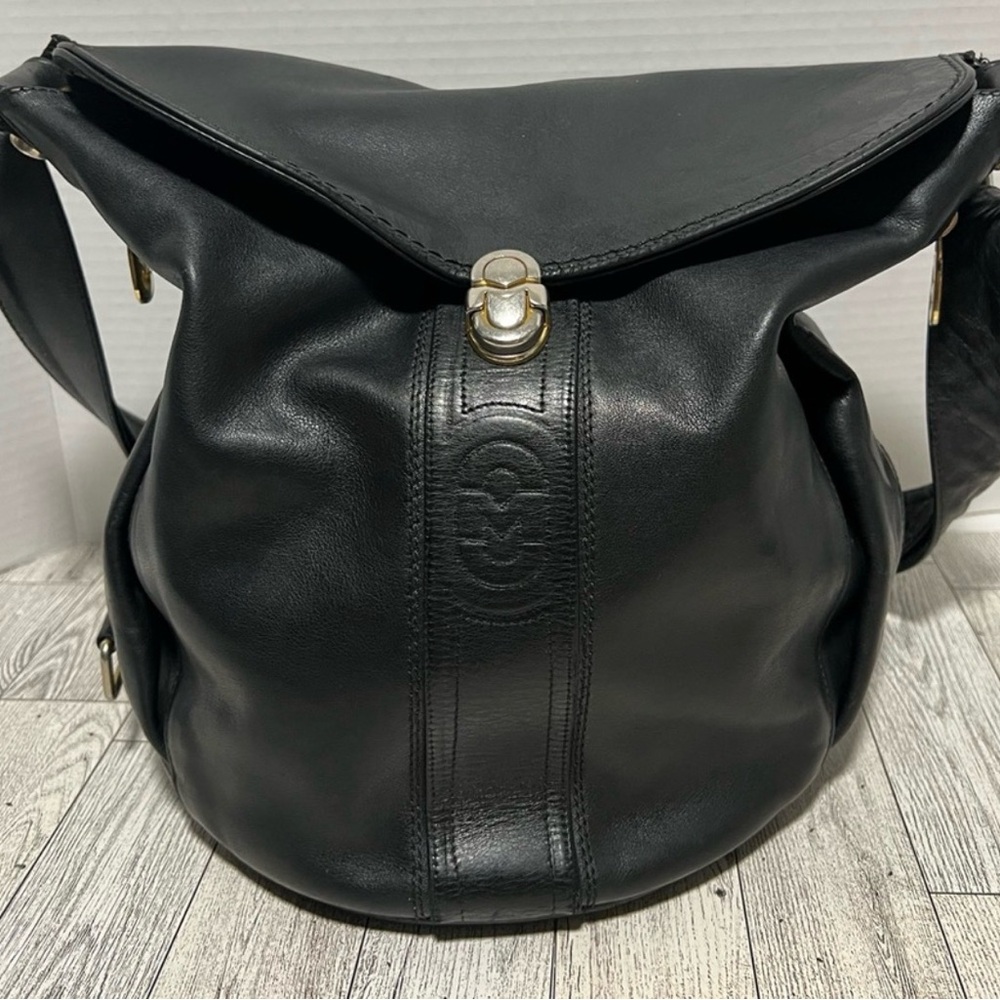 Milano Olandi Black Leather Tote with Gold Accent